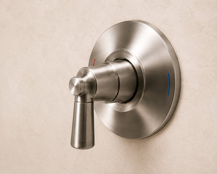 Brushed-nickel pressure-balancing anti-scald shower valve