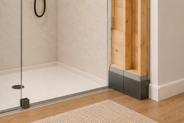 Reinforced shower walls with hidden wood blocking behind the panels